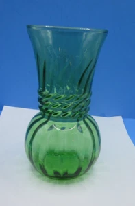 MCM Emerald Green Glass, Vase Anchor Hocking Vase, Bulb,Swirl, Banded, 6.5" - Picture 1 of 7