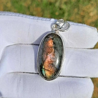 Labradorite Gemstone 925 Sterling Silver Pendant Jewelry 1 3/4" - Image 1 of 4