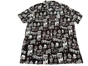 Hot Topic Mens Medium Mushrooms Trippy Skull Button Down Hawaiian Shirt Philcos - Picture 1 of 9