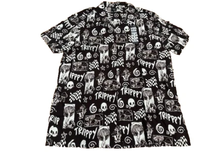 Hot Topic Mens Medium Mushrooms Trippy Skull Button Down Hawaiian Shirt Philcos - Image 1 of 4