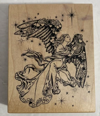 Sello de goma montado en madera PSX Designs Harp Angel K-1332 Foto 1 de 4