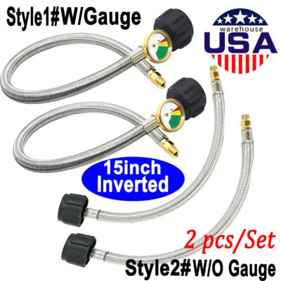 ZECICO 2025 2 Pack 15 inch Stainless RV Propane Hose with Gauge QCC1/ Type 1 Connection