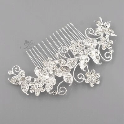 婚礼发梳蝴蝶花珍珠水晶头饰配件银色 08 — 第 1/4 张图片