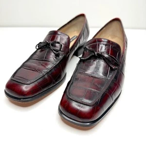 Sesto Meucci Womens 8 N Burgundy Brown Croc Genuine Leather Tassel Loafers - Picture 1 of 7