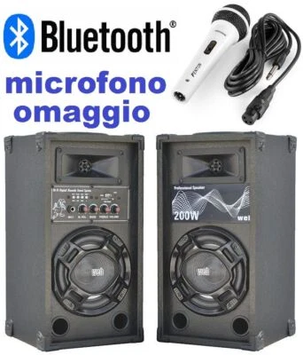 COPPIA CASSE AMPLIFICATE ATTIVE KARAOKE 200W LED BLUETOOTH + microfono regalo - Immagine 1 di 4