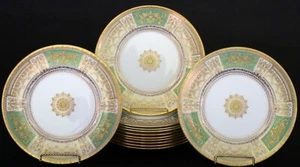 12 Minton Master 22-karat Gilded Green Plates, gold,gilt - Picture 1 of 5