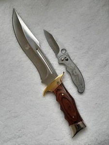 KNIFE SET 2- 1 Bowie Knife Large Fixed COLUMBIA SA78 + 1 Folding Knife - Picture 1 of 7