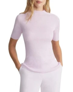 Lafayette 148 Knit Top S Mock Neck Short Sleeve Rib Sweater Lavender - Picture 1 of 15