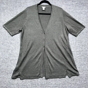 J Jill Gray Short Sleeve Button Cardigan Sweater Linen Blend Size 1X Slub Knit - Picture 1 of 12