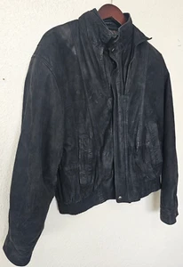 Bomber vintage da caccia corno classico pelle nera aviatore giacca uomo grande - Foto 1 di 7