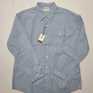 H GOOSE Size Large Sky Blue & White Striped Chambray Long Sleeve Men's Shirt NWT - Picture 1 of 8