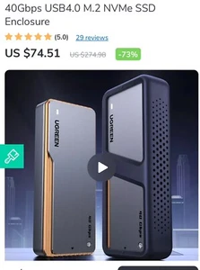 UGREEN 40Gbps M.2 NVMe Durable Aluminum Case Cooling Fan Anti-Drop 4TB Capacity - Picture 1 of 6