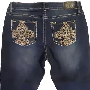 Love Indigo Premium Embellished Fleur De Lis Dark Blue Capri Jeans Size 12 - Picture 1 of 5
