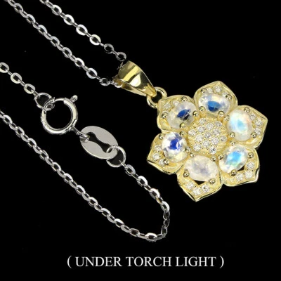 Estate 925 Collana Argento Ovale Pietra di Luna Gemma Gioielli 45.7cm - Immagine 1 di 4