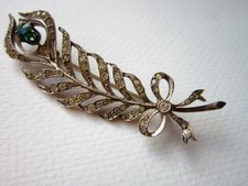 solid silver paste & gem brooch edwardian peacock art nouveau 3 inches