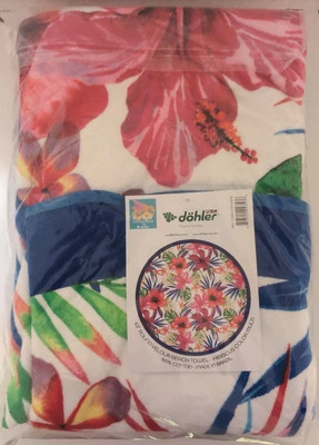 Toalla de playa de lujo Dohler Tropical Bahia terciopelo 63" hibisco hecha en BRASIL NUEVA CON ETIQUETAS Foto 1 de 2