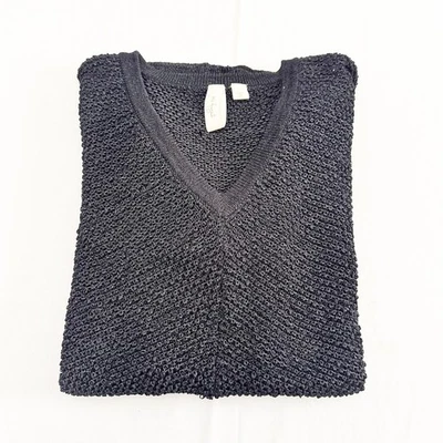 Yansi Fugel Black Knit Crochet Short Sleeve Sweater Top Size Small  - Image 1 of 4