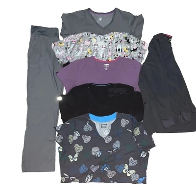 Womens Medical Scrub  Tops Lot of 7 XL - Pants, Jacket, Shirt Solid Colors - Image 1 of 4