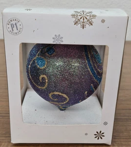 Pier 1 Romania Glass Sphere Peacock Holiday Christmas Tree Glitter Ornament - Picture 1 of 6