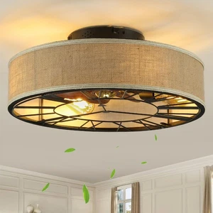 20''Boho Ceiling Fans with Lights and Remote Flush Mount Caged Low Profile Ce... - Picture 1 of 9