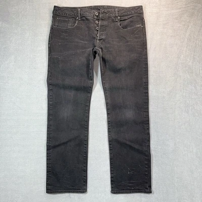 Pantalones de mezclilla G Star Raw Attacc pierna recta para hombre 38x32 negros elásticos botones mosca Foto 1 de 4