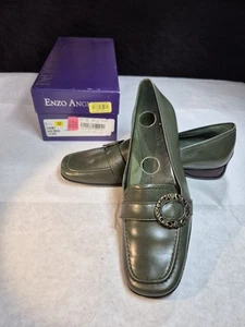 Enzo Angiolini Honey Womens 6.5M Dark Green Leather Slip On Loafers Shoes - Picture 1 of 10
