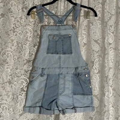 Youth Jordache Patchwork Denim Bib Overalls Size Large - Image 1 of 4