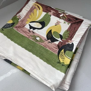 Leacock Prints Vintage Square Tablecloth Roosters Dragonflies Linen 50x50” - Picture 1 of 8