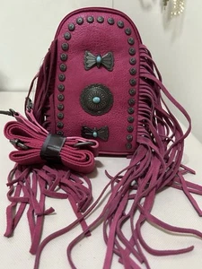 Montana West Hot Pink Fringe Crossbody Turquoise Concho Western Cowgirl - Picture 1 of 4