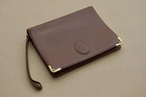 Vintage Genuine Must de Cartier Bordeaux Unisex Leather Wristlet Clutch Bag - Picture 1 of 17