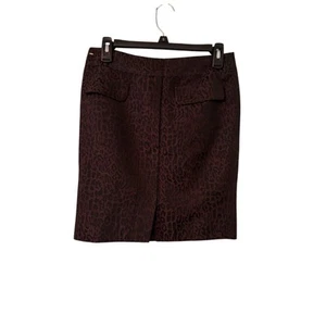 Women Ann Taylor 4P Black Brown Gray Leopard Print Stretch Pencil Skirt - Picture 1 of 4