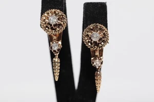 Antiguo Pendiente Gota Diamante Corte Rosa Natural Oro 18k Circa 1900 - Imagen 1 de 19