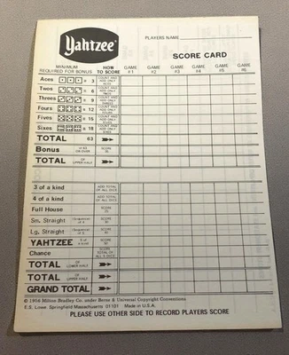 Yahtzee Score Pad Milton Bradley Más de 35 Hojas Juego Repuesto Foto 1 de 4