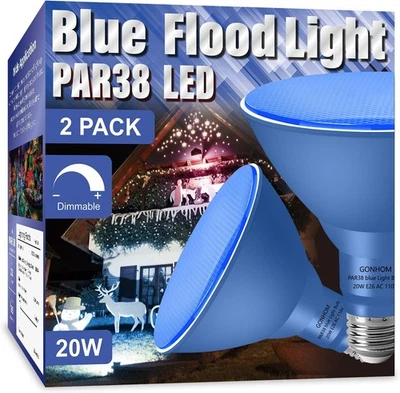 2 Pack PAR38 Blue Led Light Bulbs, Dimmable, 20W, E26 Base, 2 Pack,  - Image 1 of 4
