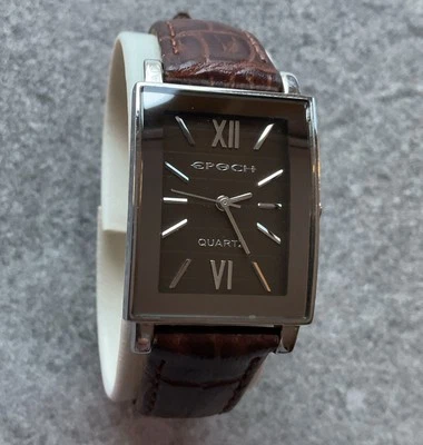 Epoch Womens Tanks Style Watch 24mm Silver Tone Case Brown Leather Band NWOT A10 - Image 1 of 4