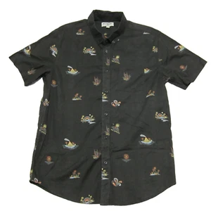 Billabong Shirt Men's Large Charcoal Paradise Button Down Short Sleeve Hawaiian - Picture 1 of 11