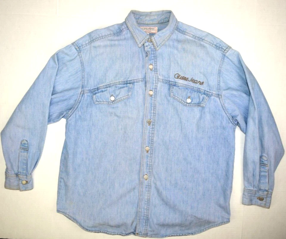 Camisa Vintage GUESS Chambray Tamanho M Anos 80 Georges Marciano Design Baggy EUA - Imagem 1 de 4