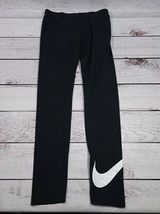 Nike Youth Girls XL Leggings Black White Swoosh Logo Stretch 26x27 S3 - Picture 1 of 7