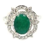 Gorgeous Real Green Emerald CZ Women Wedding Silver Rings 6.25