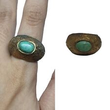 Rare Antique Afghan Turquoise Inlaid Signet Ring Size 8.5US Vintage Ethnic Art