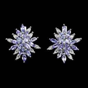 Silver Earrings Blue Tanzanite Genuine Natural Gems Solid Sterling - Picture 1 of 24
