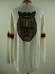 NWT $120 Women's L RVCA Matt Leines Uprise Cardigan Sweater Tiger Head Long Knit - Picture 1 of 21