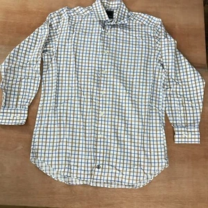 David Donahue Shirt Men Size 16 32/33 Blue White Plaid Button Up Long Sleeve - Picture 1 of 14
