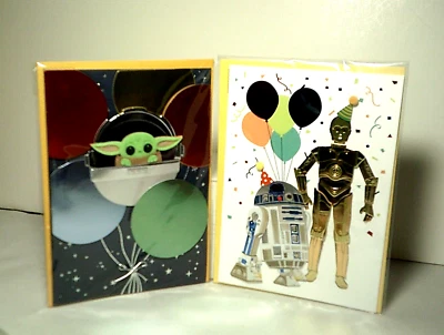 Papyrus STAR WARS 3D Birthday Card Lot of 2 Mandalorian Baby Yoda & R2D2 w/ C3PO - Image 1 of 4