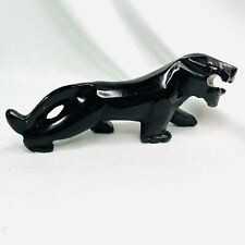 Vintage Hand Carved Black Onyx Marble Jaguar Panther 7.5 in Figurine