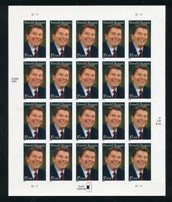 3897 President Ronald Reagan Sheet of 20 37¢ Stamps MNH - Image 1 of 4
