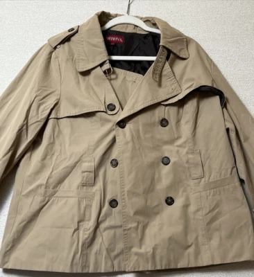 Merona Rain Jacket Women Large Beige (Tan) Button Lined Overcoat Pee Coat - Изображение 1 из 4