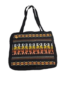 Markenlos gewebte schwarz & orange peruanische Volkskunst gepolsterte Laptoptasche - Bild 1 von 8