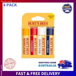 Burt's Bees Lip Balm Set 4pk Beeswax Strawberry Coconut Vanilla 100% Natural - Picture 1 of 11