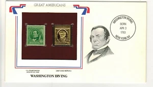 Washington Irving 1940 Stamp with 22 kt Gold Replica (SC# 859) - Picture 1 of 2